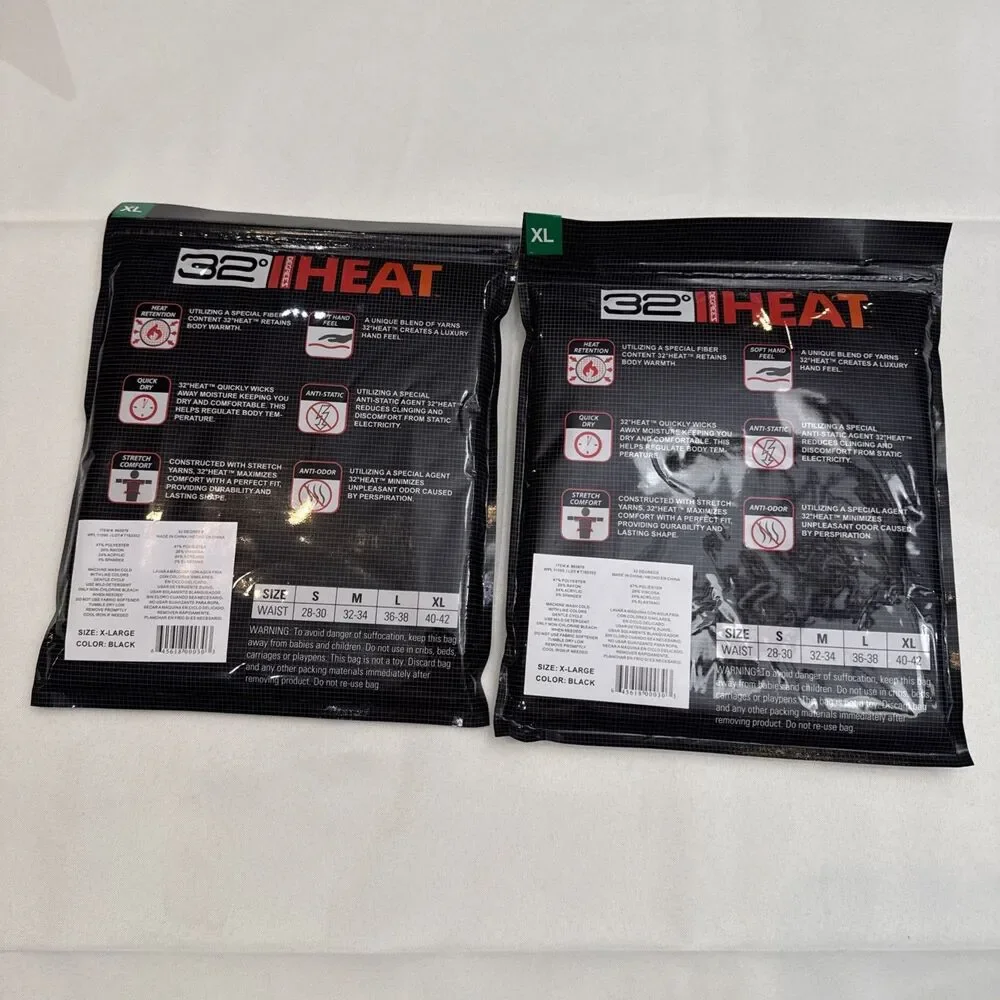 Lot (2) 32° Heat Men's Performance Thermal Base Layer Pant Size XL Black NIP